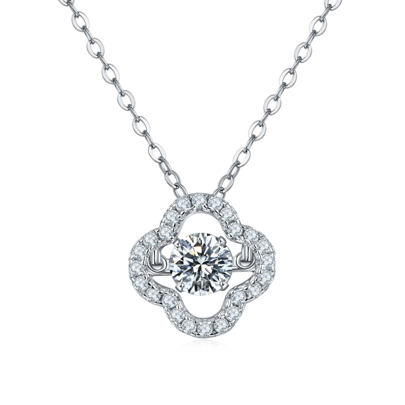Agile Lucky Grass S925 Silver Plated Platinum Moissanite Diamond Necklace 50 Points D-Class